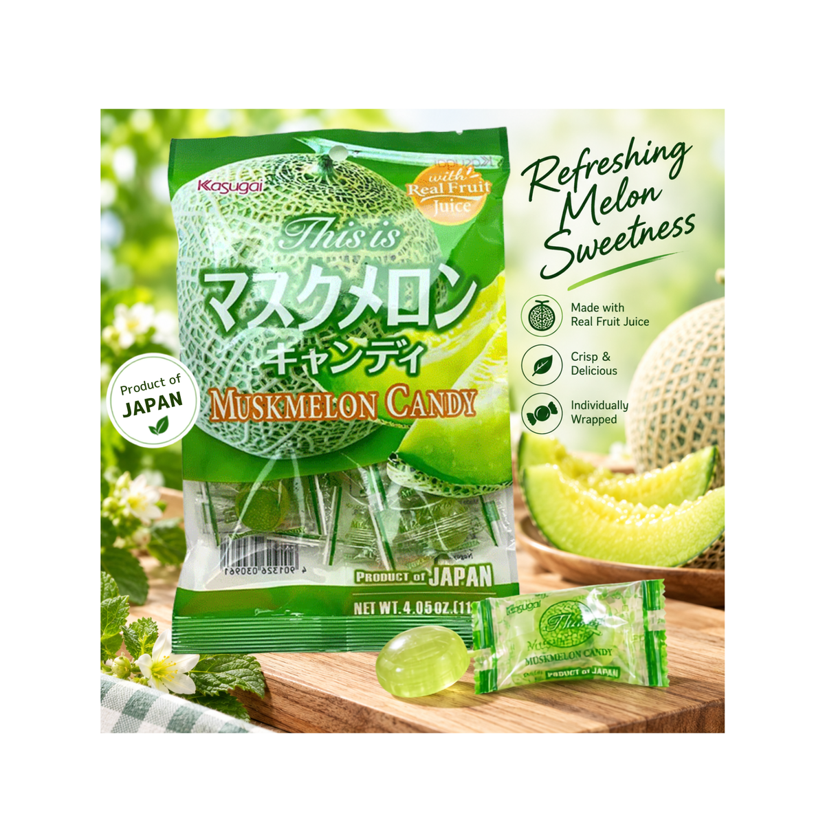 Kasugai Japanese Fruit Gummy & Candy Pack of 3 (Fruit Gummy Assortment 102g, Peach Gummy 107g and Muskmelon Candy 115g)