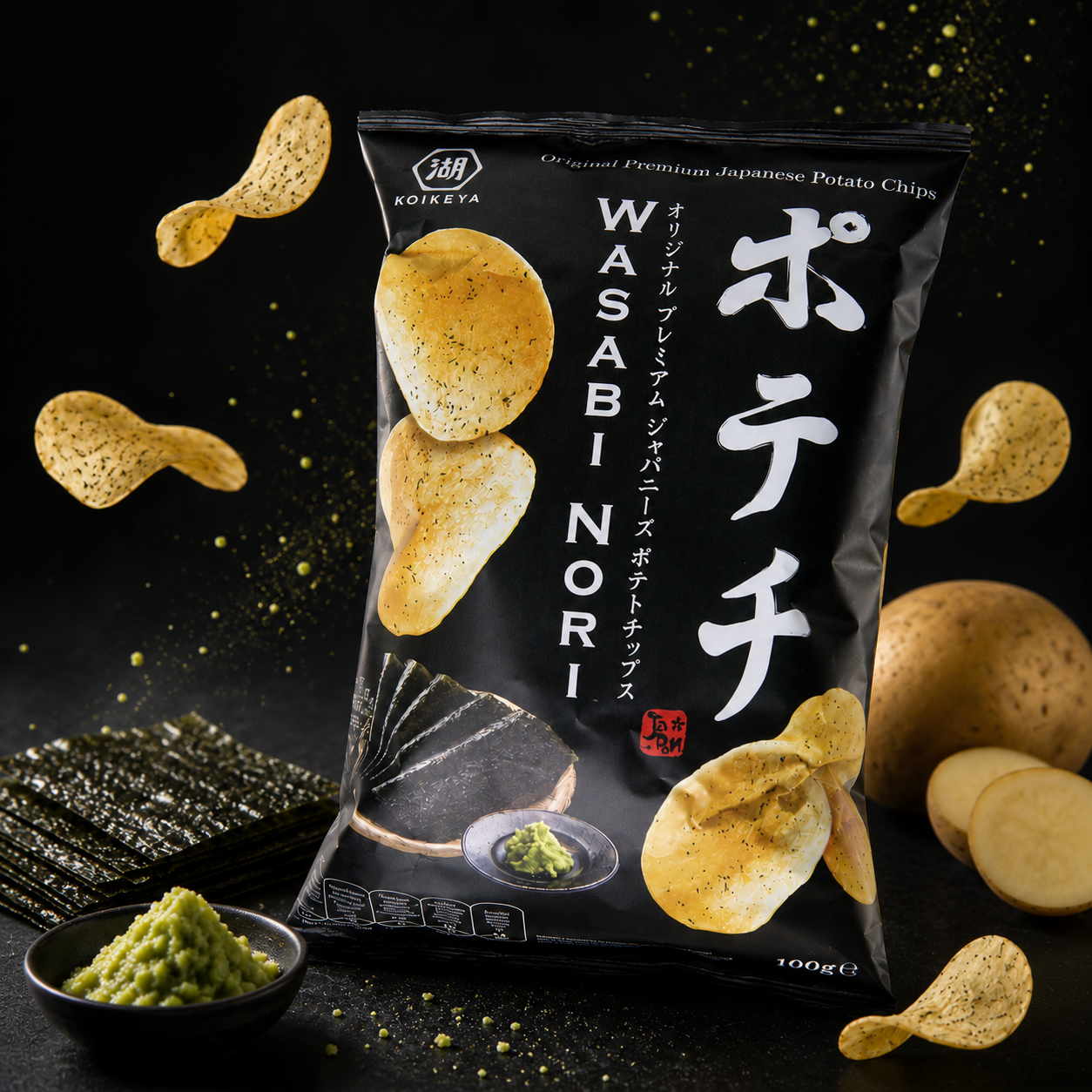 KOIKEYA, Wasabi Nori Seaweed Potato Chips Crisps 100g (2 Packs)| Japanese Snacks