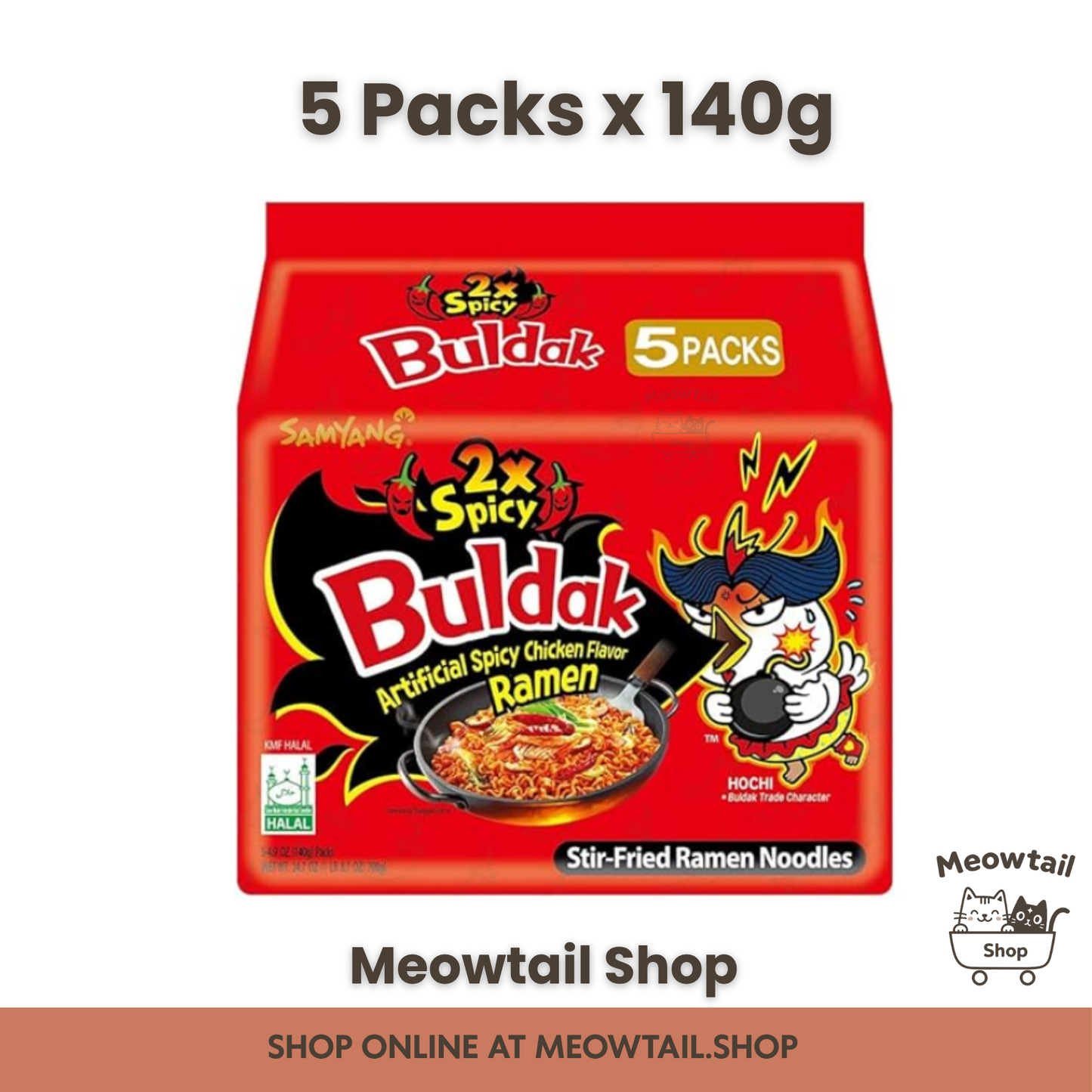 Samyang Buldak 2X HOT Chicken Flavour Ramen Noodles 5 x 140g (Multi)