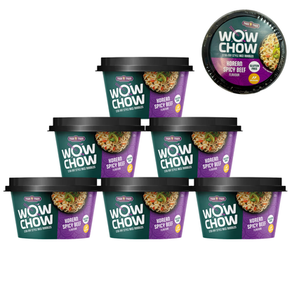 Tiger Tiger Wow Chow Korean Spicy Beef Pho Instant Noodle 76g x 6 Pots, Gluten-free, Stir-fry Style, Rice Noodles