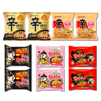 Meowtail Samyang & Nongshim Korean Spicy Noodle Bundle Pack (Samyang Carbonara, Hot Spicy, 2X Spicy, Nongshim Shin Ramyun & Toomba), 10 Packs