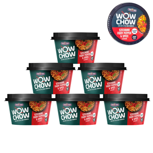 Tiger Tiger Wow Chow Szechuan Fiery Pepper Pho Instant Noodle 76g x 6 Pots, Gluten-free, Stir-fry Style, Rice Noodles