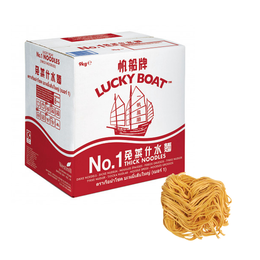 Lucky Boat No.1 Thick Noodle 9 kg, Chinese Chow Mein, Restaurant Quality, Stri-Fry, Egg free, Vegans and Vegetarians