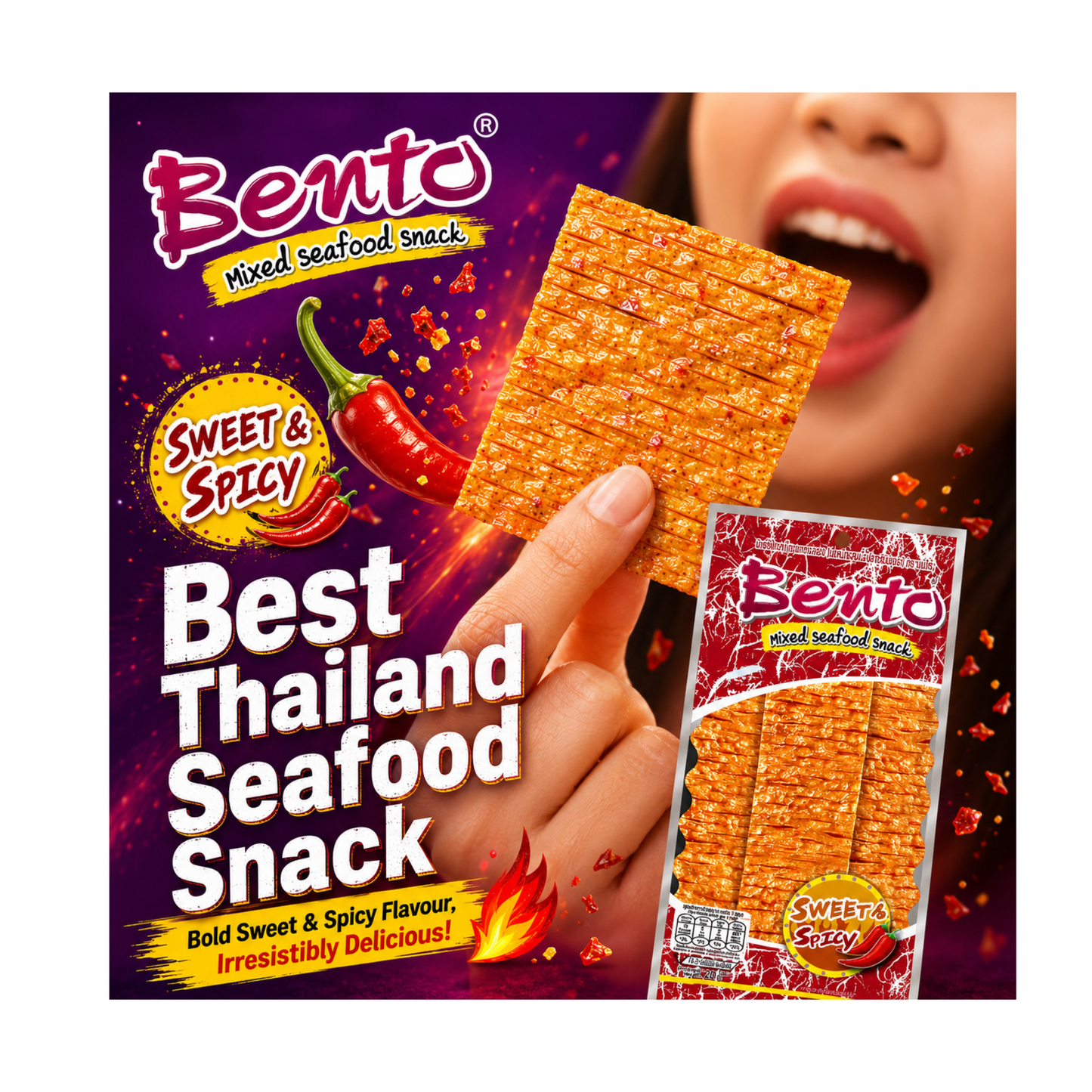 Bento Thai Mixed Seafood Squid Snack Sweet & Spicy 20g (1 Pack)