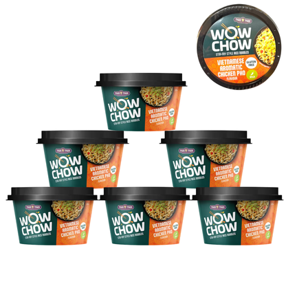 Tiger Tiger Wow Chow Aromatic Chicken Pho Instant Noodle 76g x 6 Pots, Gluten-free, Vietnamese Stir-fry Style, Rice Noodles