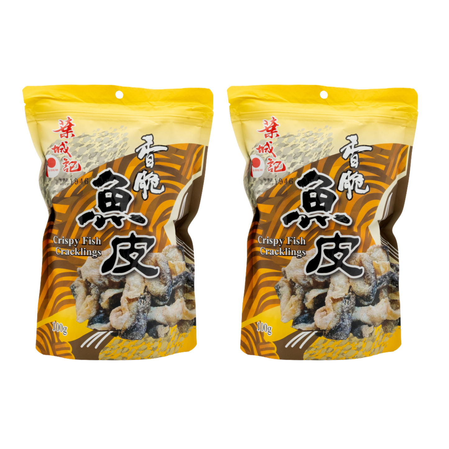 Ip Shing Kee Crispy Fish Skin Crackers, Cracklings, Ready to eat snack, Hong Kong Snack, 100g (Pack of 2)