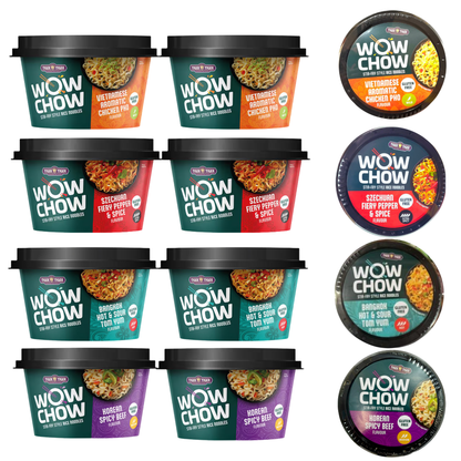 Meowtail Tiger Tiger Wow Chow Pho Instant Noodle (Pack of 8) with Four Flavours (Chicken, Szechuan Fiery Pepper, Hot & Sour Tom Yum, Korean Spicy Beef), Gluten Free Rice Noodles