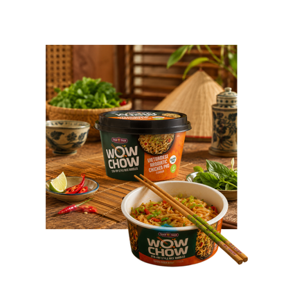 Tiger Tiger Wow Chow Aromatic Chicken Pho Instant Noodle 76g x 6 Pots, Gluten-free, Vietnamese Stir-fry Style, Rice Noodles