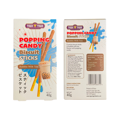 Tiger Tiger Popping Candy Biscuit Sticks, Bubble Milk Tea Flavour, 40g (1 Pack)