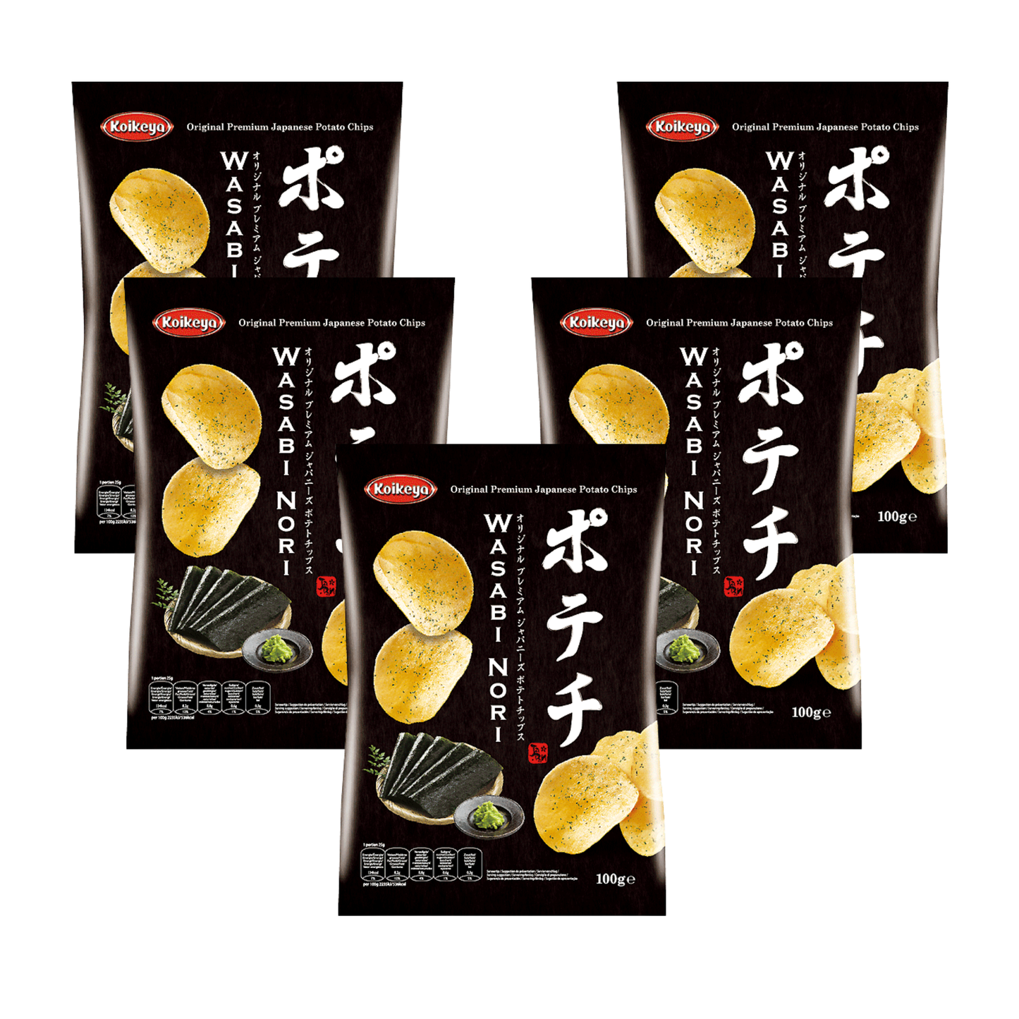 KOIKEYA, Wasabi Nori Seaweed Potato Chips Crisps 100g (5 Packs)| Japanese Snacks