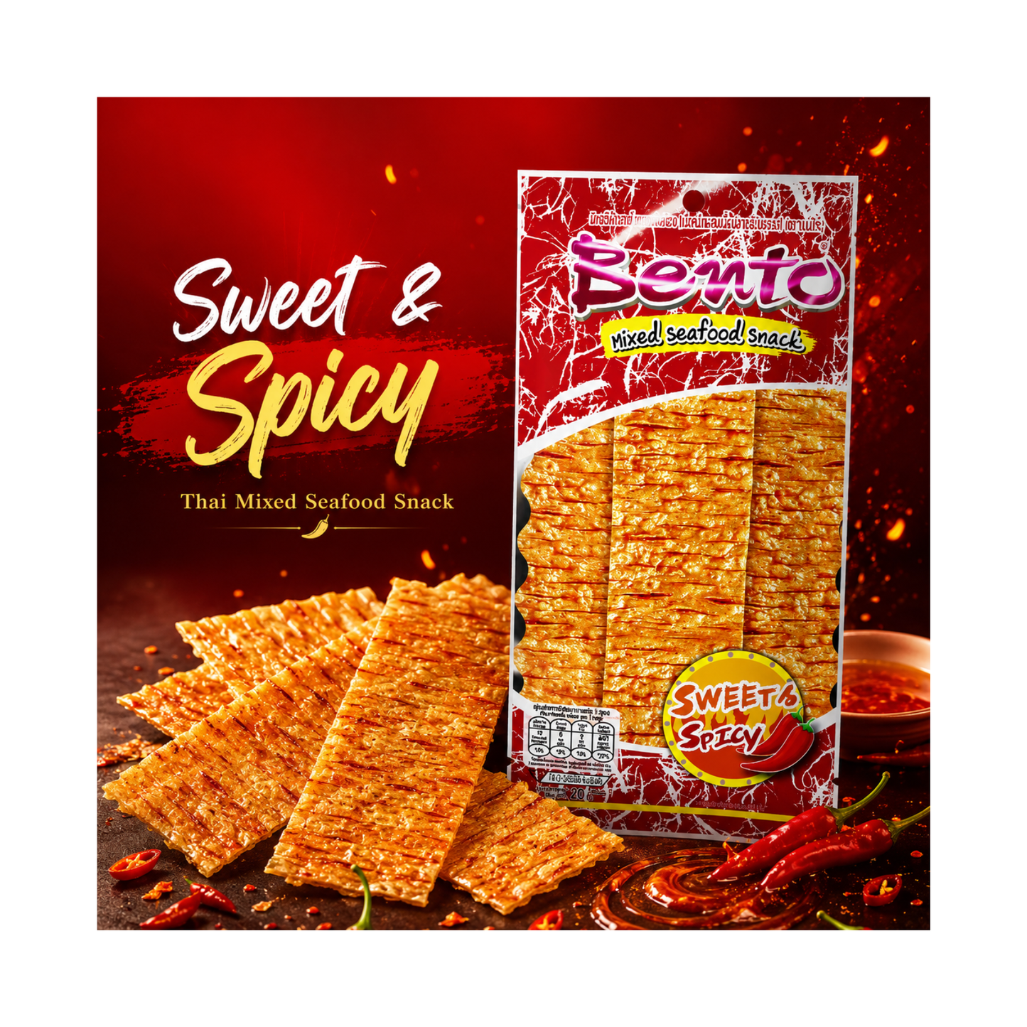 Bento Thai Mixed Seafood Squid Snack Sweet & Spicy 20g (1 Pack)