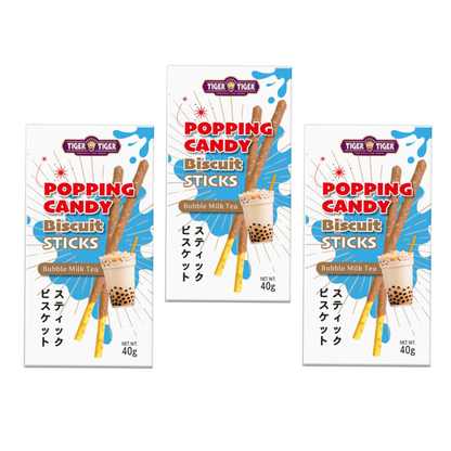 Tiger Tiger Popping Candy Biscuit Sticks, Bubble Milk Tea Flavour, 40g (Pack of 3)