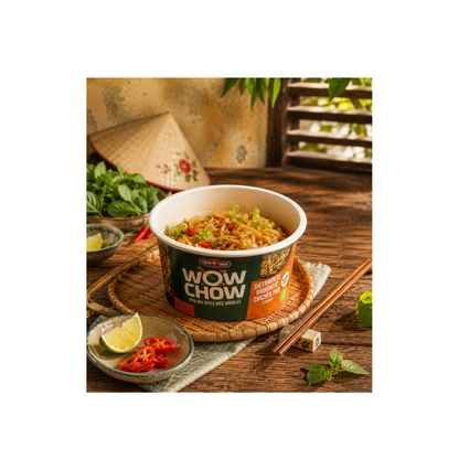 Tiger Tiger Wow Chow Aromatic Chicken Pho Instant Noodle 76g x 6 Pots, Gluten-free, Vietnamese Stir-fry Style, Rice Noodles