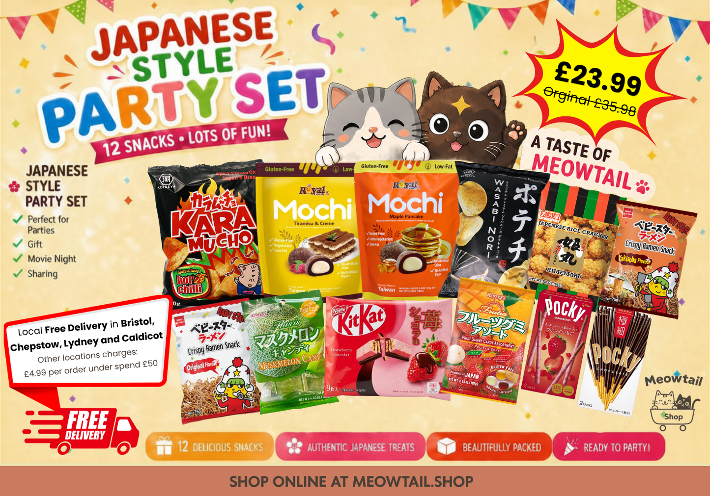 Japanese Style Snack Party Set – 12 Snacks | Candy, Chips, Mochi & Chocolate | Gift Set