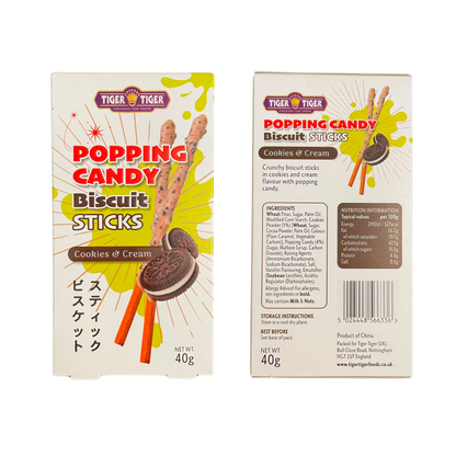 Tiger Tiger Popping Candy Biscuit Sticks – Cookies & Cream Flavour 40g (1 Pack)