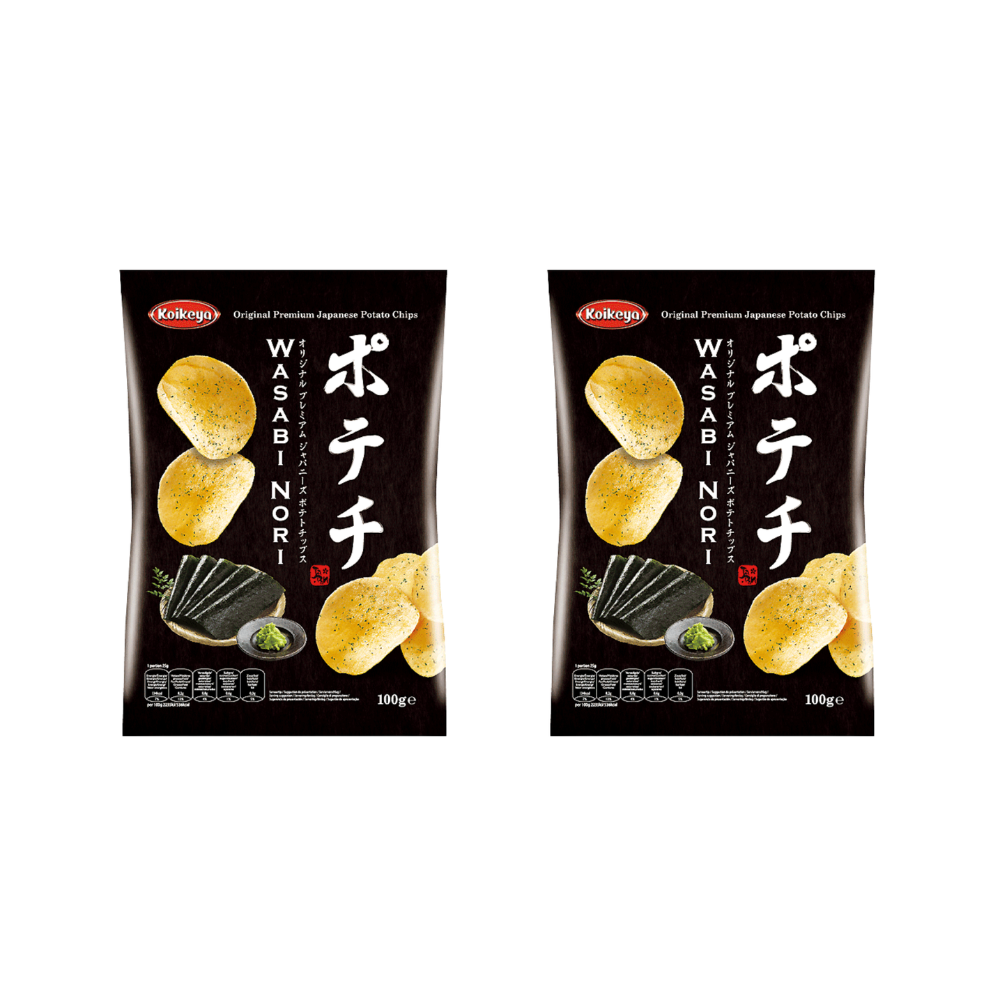 KOIKEYA, Wasabi Nori Seaweed Potato Chips Crisps 100g (2 Packs)| Japanese Snacks