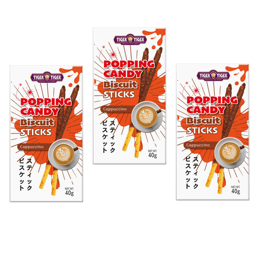 Tiger Tiger Popping Candy Biscuit Sticks, Cappuccino Flavour, 40g (Pack of 3)
