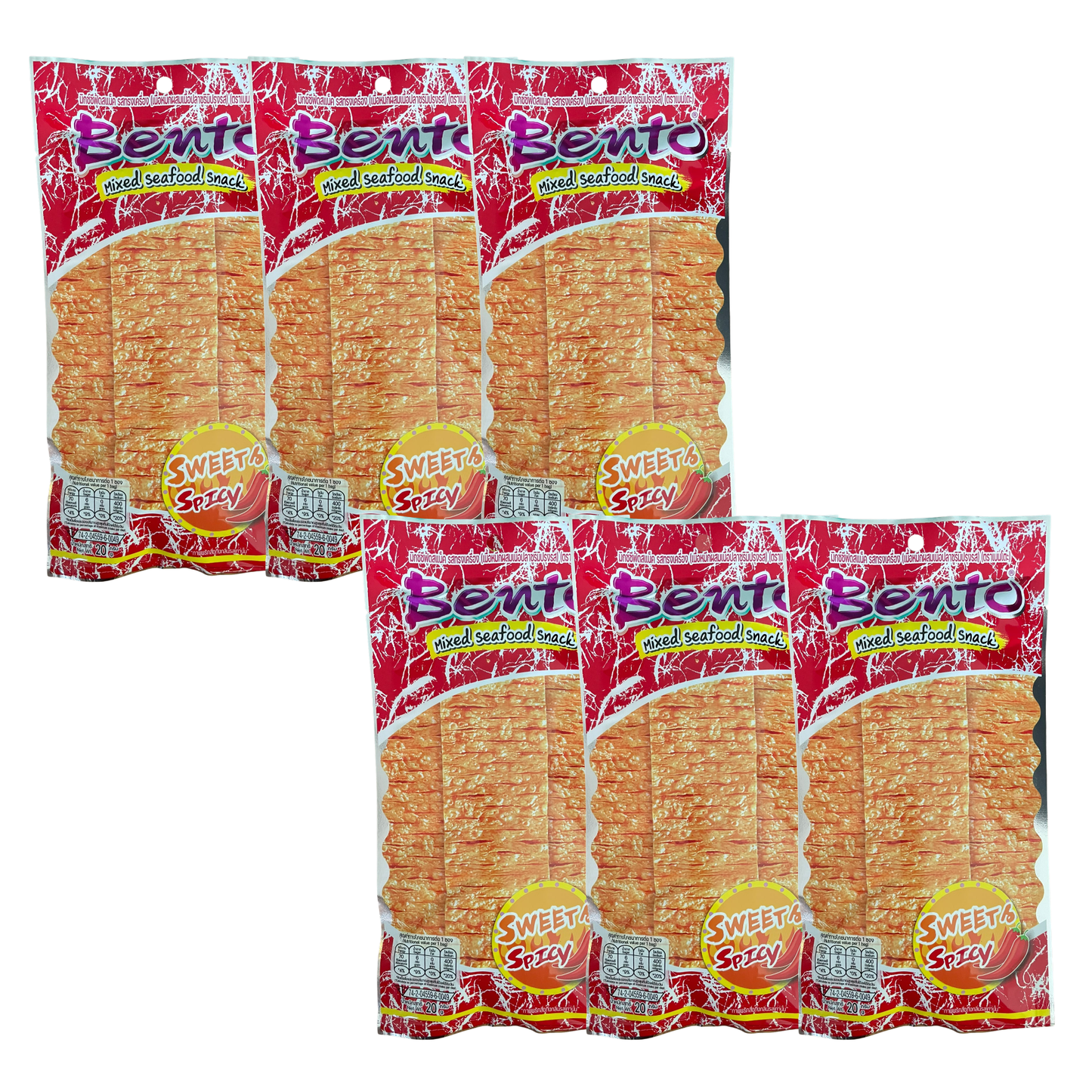 Bento Thai Mixed Seafood Squid Snack Sweet & Spicy 20g (Pack of 6)