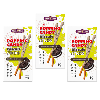 Tiger Tiger Popping Candy Biscuit Sticks – Cookies & Cream Flavour 40g (Pack of 3)