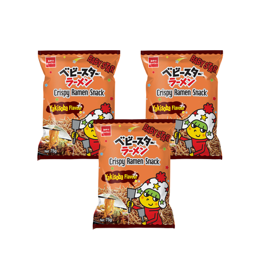 Baby Star Ramen Snack (Yakisoba) Crispy Thin 75g (3 Packs)| Japanese Snacks| Kids Snacks