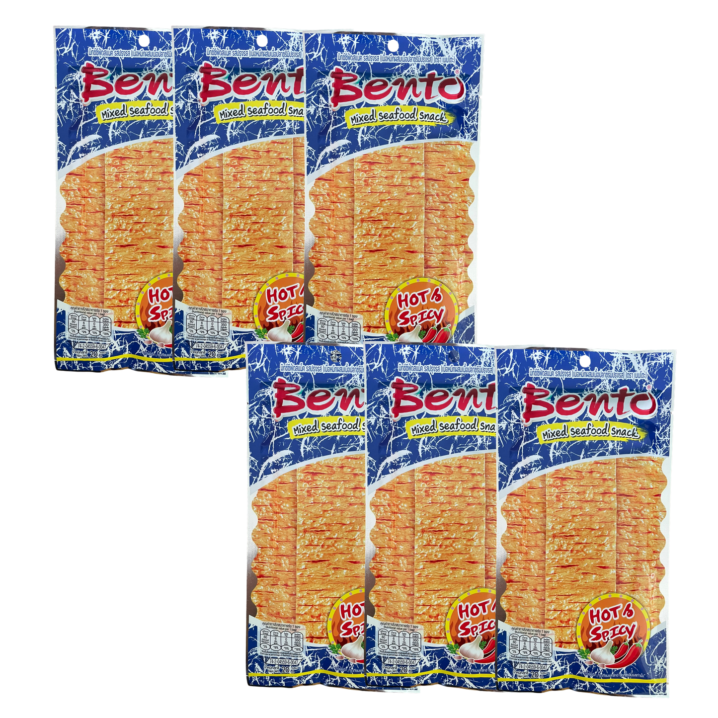 Bento Mixed Seafood Snack Hot & Spicy Flavour 20g, Thai Snack (Pack of 6)