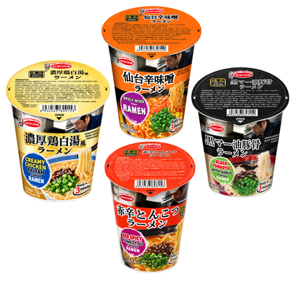 Acecook Ippin Japanese Instant Ramen Variety Pack – 4 Cups x 73g (Creamy Chicken Paitan, Black Tonkotsu with Garlic, Spicy Miso & Red Spicy Tonkotsu)