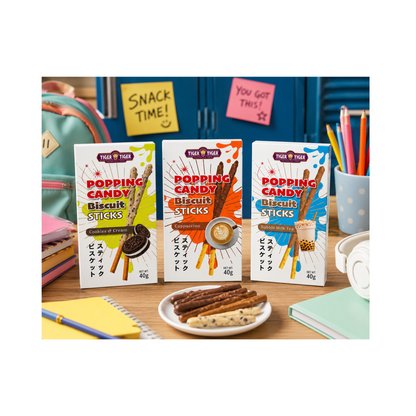Tiger Tiger Popping Candy Biscuit Sticks (1 x Bubble Milk Tea, 1 x Cookies & Cream, 1 x Cappuccino) 3 Flavours, 40g (Pack of 3)