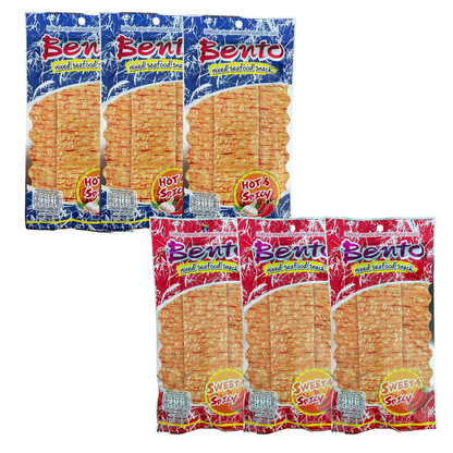 Bento Thai Mixed Seafood Snack 20g, (3 x Hot & Spicy, 3 x Sweet & Spicy) (Pack of 6)
