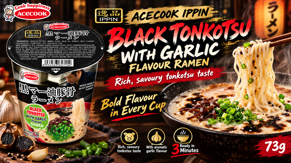 Acecook Ippin Japanese Instant Ramen Variety Pack – 8 Cups x 73g (Creamy Chicken Paitan, Black Tonkotsu with Garlic, Spicy Miso & Red Spicy Tonkotsu) (Copy)