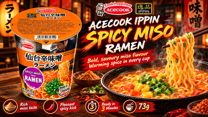 Acecook Ippin Japanese Instant Ramen Variety Pack – 8 Cups x 73g (Creamy Chicken Paitan, Black Tonkotsu with Garlic, Spicy Miso & Red Spicy Tonkotsu) (Copy)