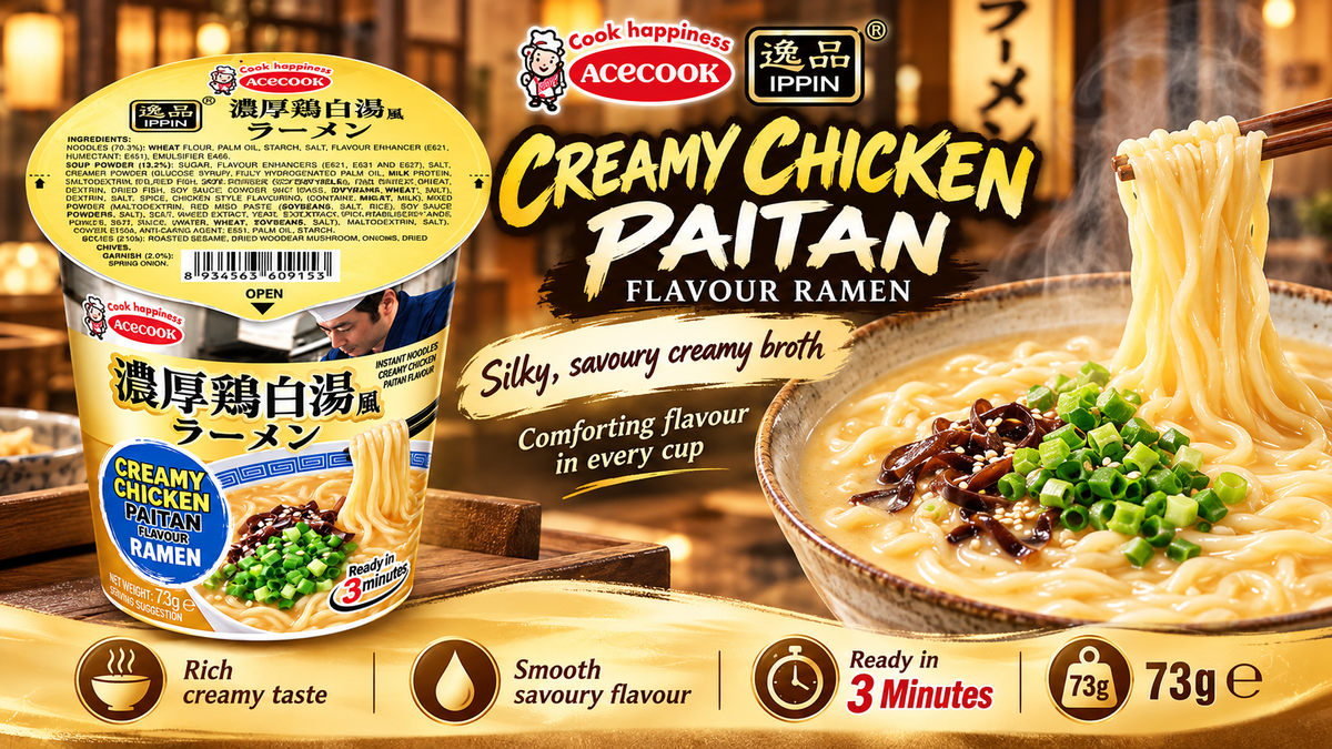 Acecook Ippin Japanese Instant Ramen Variety Pack – 8 Cups x 73g (Creamy Chicken Paitan, Black Tonkotsu with Garlic, Spicy Miso & Red Spicy Tonkotsu) (Copy)
