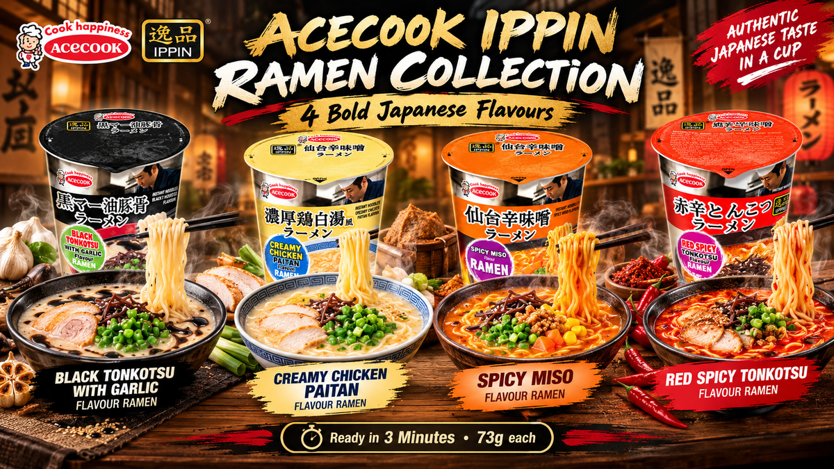 Acecook Ippin Japanese Instant Ramen Variety Pack – 8 Cups x 73g (Creamy Chicken Paitan, Black Tonkotsu with Garlic, Spicy Miso & Red Spicy Tonkotsu) (Copy)