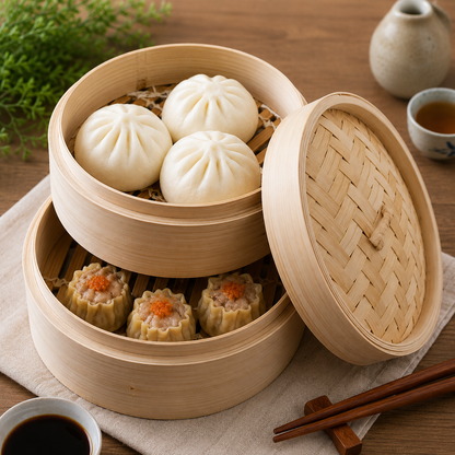 7" Bamboo Steamer Set (2 Steamers with 1 Lid)